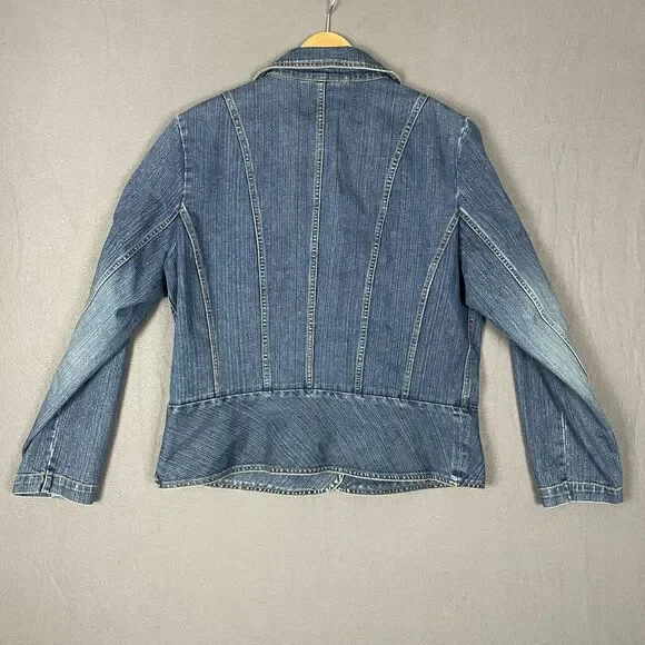 St. John's Bay Jacket Women's Large Blue Denim Stretch Long Sleeve Button Front - Picture 6 of 15